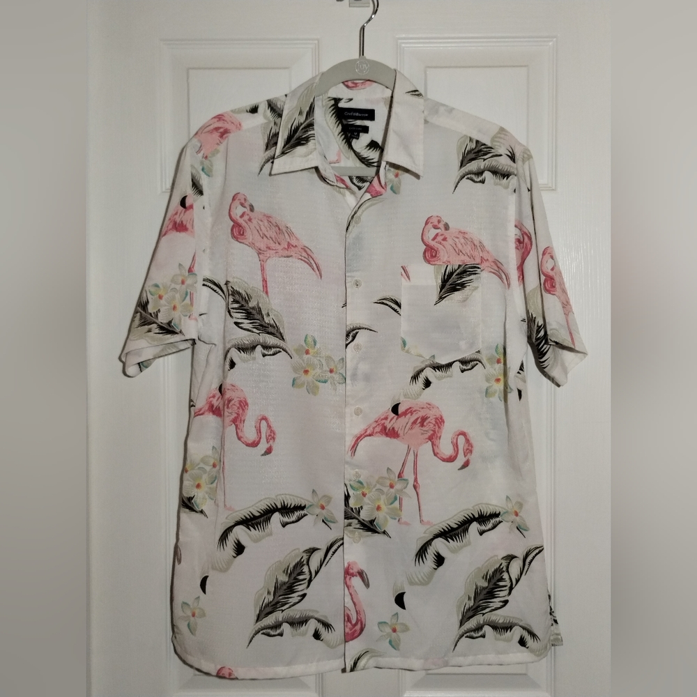 Croft and Barrow Easy Care Hawaiian Flamingo print button up - size medium